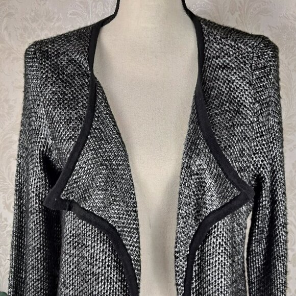 Soft Surroundings Black/Silver Open Front Long Cardigan 4 Pockets Size Small NWT - Picture 2 of 11